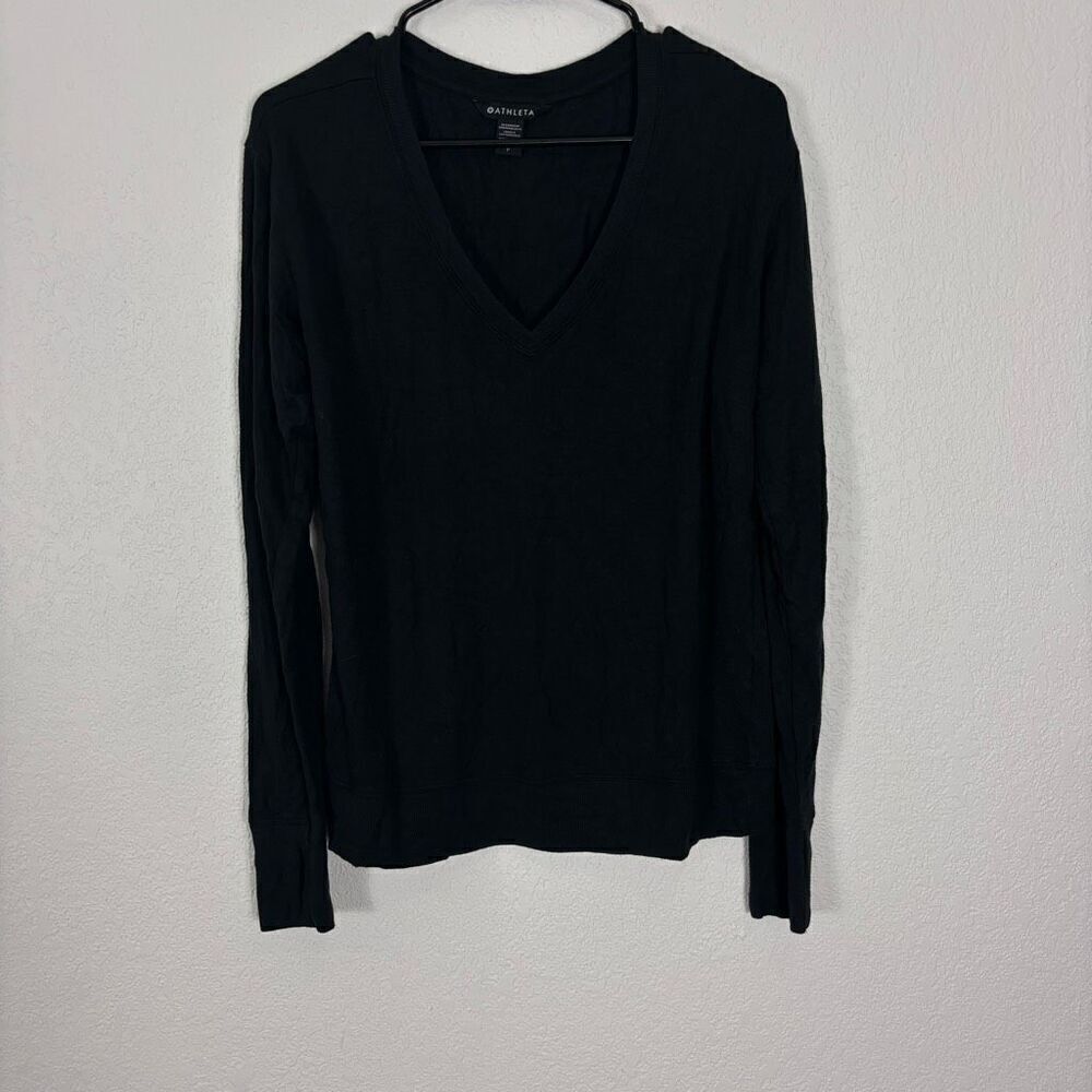 Athleta Black‎ V Neck Pullover Sweatshirt Size Small